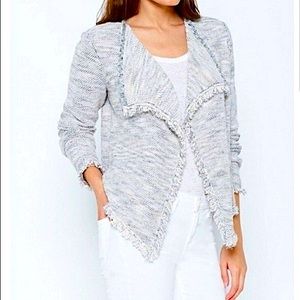 JOIE Nalah linen fringe drape-front soft tweed style cardigan small like new